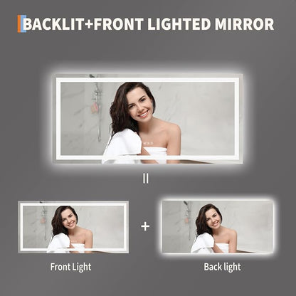 GarveeHome 55x26 LED Bathroom Mirror with Lights, Dimmable, Anti-Fog, Backlit + Front Lit, Lighted Bathroom Vanity Mirror for Wall, Memory Function, Shatter-Proof (Horizontal/Vertical)
