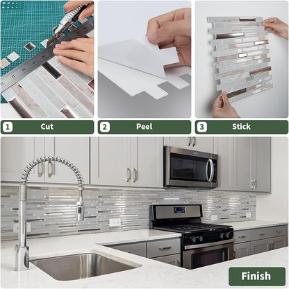 LONGKING 10-Sheet Extra Thick Peel and Stick Backsplash Tiles, Waterproof Kitchen Backsplash Peel and Stick Tile, Self-Adhesive Backsplash for Kitchen, Khaki | Peel and stick backsplash, self-adhesive wall tile, Khaki, extra thick, waterproof, kitchen ...