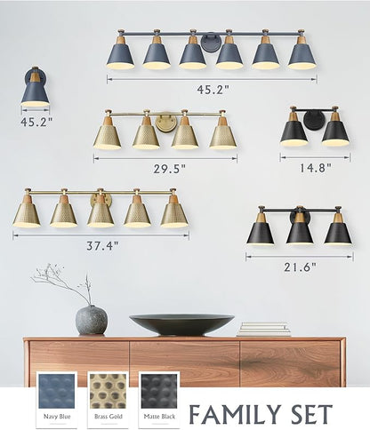 FEMILA Vintage Bathroom Light Fixtures, 45.3" Vanity Lighting Fixtures Over Mirror, 6 Light Vanity Light, Blue Finish, 4FG59B-6W Blue
