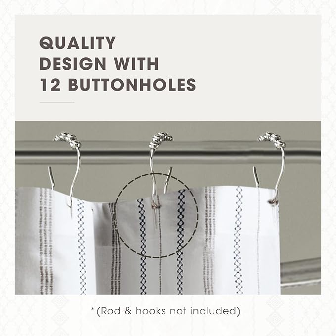INK+IVY Tufted Chenille 100% Cotton Shower Curtains Machine Washable, Modern Home Bathroom Décor Bathtub Privacy Screen, 72" W x 72" L, White/Navy (Pack of 4)