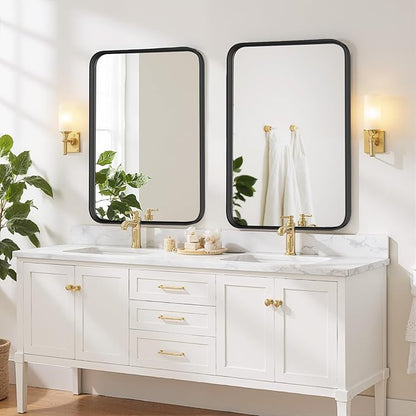 Bathroom Mirror 40x30 Inch Black Metal Frame Rectangle Vanity Mirror | Modern Wall Mounted Anti-Rust Mirror with Rounded Corners for Farmhouse, Restroom, Entryway, Horizontal or Vertical Hanging