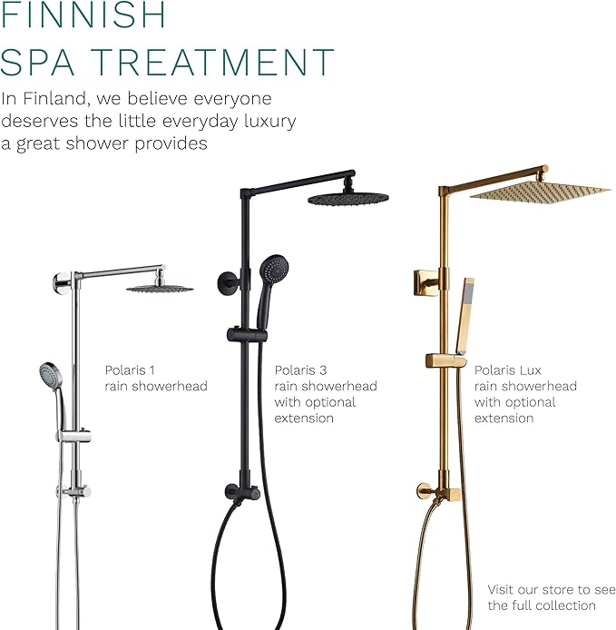 Fennocasa Polaris 3 Rain Shower System, 8” Rainfall Shower Head and Handheld Shower Combo, includes 3-Setting Handheld Spray, Height Adjustable Shower Wand Holder, 60” Hose (1.8 GPM Matte Black)