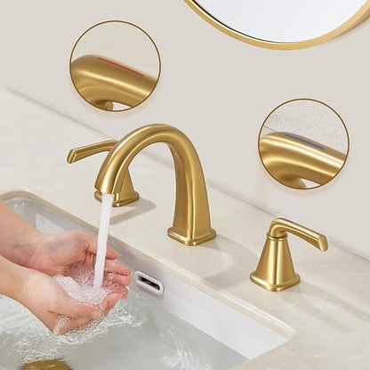 Gold Bathroom Faucet,Brushed Gold Bathroom Faucet,Brass Sink Faucets,Bathroom Faucet 3 Hole Brushed Nickel，with Pop Up Drain Supply Hose for Vanity,Lavatory RV Farmhouse