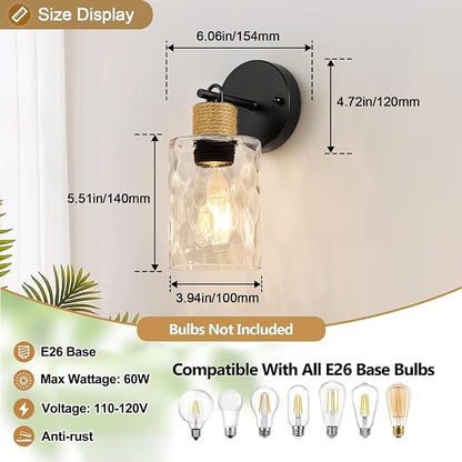 MOKATNG Set of 2 Wall Sconces for Bathroom, Coastal Modern Vanity Lights with Crystal Glass Shade, Black Bathroom Wall Lamp for Mirror Kitchen Living Room Hallway Cabinet Porch