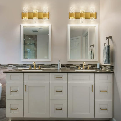 Gold Bathroom Vanity Light Fixtures Bathroom Light Fixtures Over Mirror 3-Light 4000K LED Crystal Wall Sconces Modern 30W Brushed Hardwired Wall Lights for Bathroom Bedroom Living Room