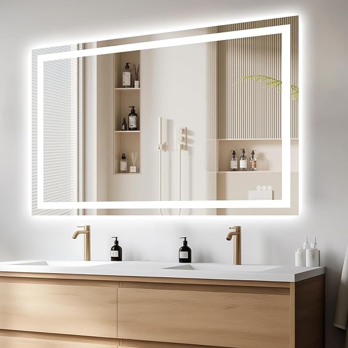 Hivone 60"X40" LED Bathroom Mirror with Lights, Anti-Fog, Dimmable, Backlit + Front Lit, Smart Bathroom Vanity Mirror, Memory Function, Shatterproof, Tempered Glass (Horizontal/Vertical)