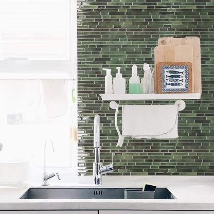 Art3d Peel and Stick Stone Design Wall Tile, 12 x 12 Inch, 10-Sheet, Green | Moisture Resistant, Strong Adhesive, Sturdy, Cleanable, Easy to Install, for Kitchen, Laundry Room, Ideal for New Home Buyers