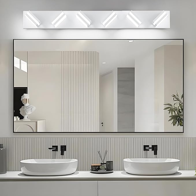 IZORRO LED Modern Bathroom Lights Fixtures(6-Light,Dimmable),Matte White Acrylic Wall Lighting,Vanity Lights for Bathroom Over Mirror - 6000k 36In （No Assembly Required）