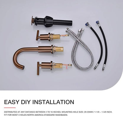 TRUSTMI 2 Handle 8 Inch Widespread Bathroom Sink Faucet with Overflow Pop Up Drain Assembly 3 Piece Brown Bronze Vanity Tap with cUPC Water Supply Lines, Brass, Brushed Rose Gold
