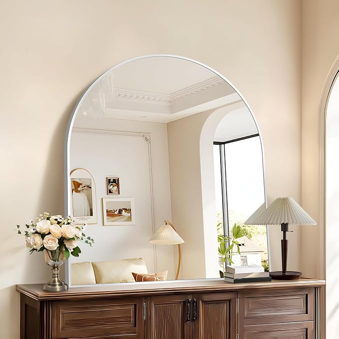 COFENY Arched Mirror, 36’’x40’’ Silver Arch Mirrors for Bathroom Sink, Wide Bathroom Vanity Mirror with Metal Frame, Modern Wall Mounted Mirror for Bedroom Living Room Mantle Entryway