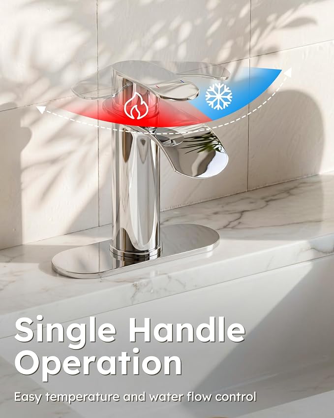 Waterfall Bathroom Faucet Chrome: WOWOW Modern Single Handle Bathroom Faucets for 1 or 3 Hole Bathroom Sink Faucet Mixer Tap Washbasin Faucet with Deck, Pop-up Drain and Supply Hoses
