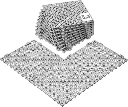 VEVOR Modular Interlocking Cushion, 12 Pack 12" x 12" Splicing Drainage Mats, Soft PVC Interlocking Drainage Floor Tiles, Non-Slip Drainage Holes for Restroom, Bathroom, Kitchen, Pool, Wet Areas, Gray