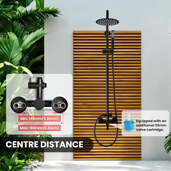 gotonovo Outdoor Shower Kit 304 Stainless Steel, Matte Black, 8 Inch | Rain Outdoor Shower Head and Handle Set Fixture System Faucet, Exposed Wall Mounted, for Outside Yard Pool Seaside/Indoor