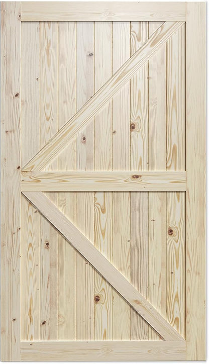 SmartStandard 48in x 84in Sliding Barn Wood Door Pre-Drilled Ready to Assemble, DIY Unfinished Solid Spruce Wood Panelled Slab, Interior Single Door Only, Natural, K-Frame (Fit 8FT Rail) | Pre-Drilled Ready to Assemble, DIY Unfinished Solid Spruce Wood...