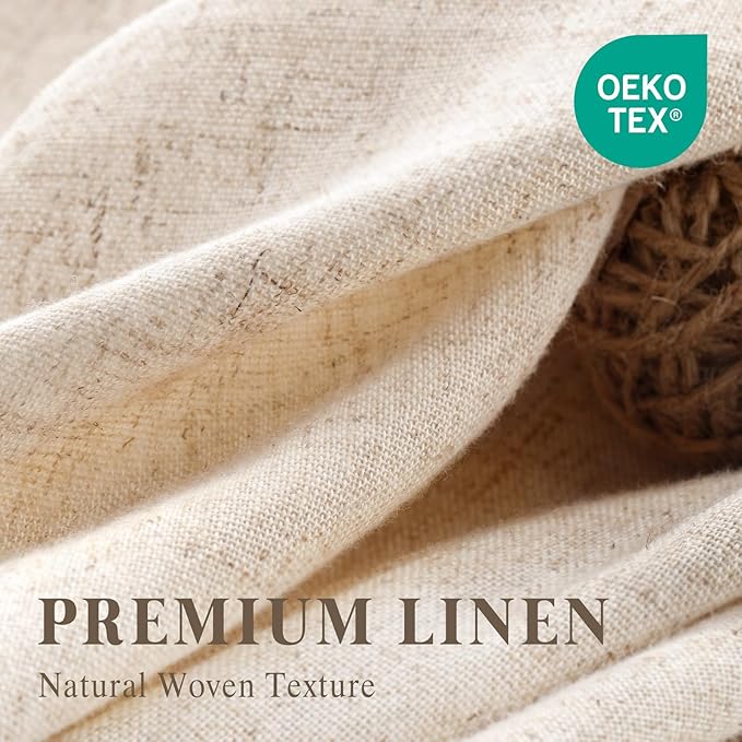 Linen Shower Curtain Beige, Fabric Boho Farmhouse Shower Curtains for Bathroom Cream Cotton Natural Cloth Liner Set 72" W x 96" L