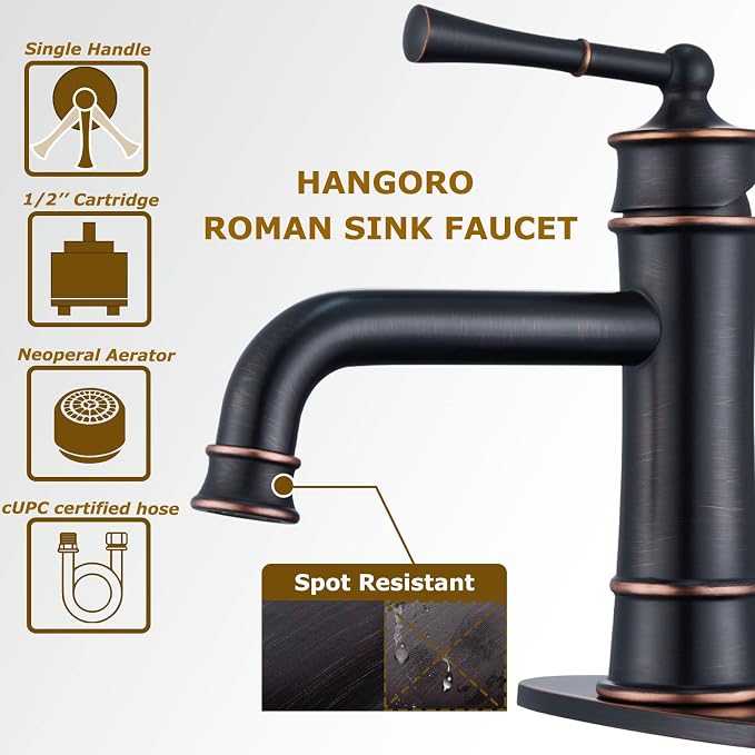 Oil Rubbed Bronze Bathroom Faucet Antique, Single Handle Bathroom Faucet | 1 or 3 Hole Sink Mount, Pop Up Drain & Supply Lines Included, Ideal for Vanity, Lavatory, RV, Farmhouse(L2301-ORB)