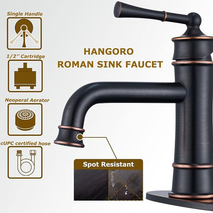 Oil Rubbed Bronze Bathroom Faucet Antique, Single Handle Bathroom Faucet | 1 or 3 Hole Sink Mount, Pop Up Drain & Supply Lines Included, Ideal for Vanity, Lavatory, RV, Farmhouse(L2301-ORB)