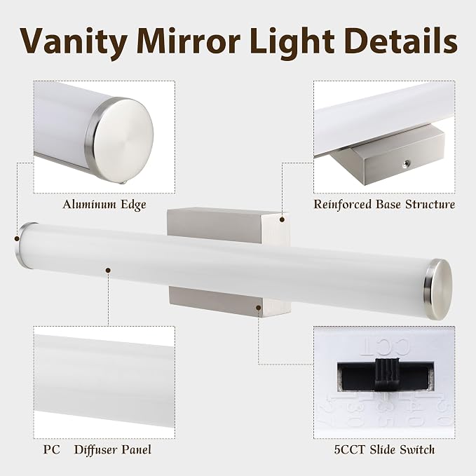 Vanity Light 22IN 5CCT Dimmable Bathroom Light Fixtures Over Mirror White