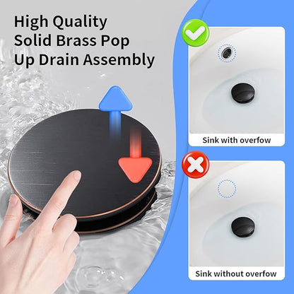 BWE Bathroom Sink Faucet Oil Rubbed Bronze Waterfall with Pop Up Drain Stopper Assembly Water Supply Hose Rustic Lead-Free Lavatory Vanity Bath Black Farmhouse Faucet Single Handle Mixer Single Hole
