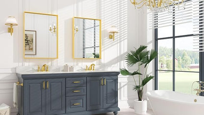 Keonjinn 24x32 Inch Gold Bathroom Mirror for Over Sink, Aluminum Alloy | HD Tempered Glass, Vanity Mirror, Brushed Framed, Square Corner, Modern Farmhouse, Wall Mounted Mirrors, Rectangular