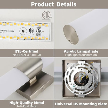 30" Brushed Nickel Bathroom Vanity Lights, Wall Lighting Fixtures | Modern Wall Light for Bathroom Bedroom Living Room Hallway