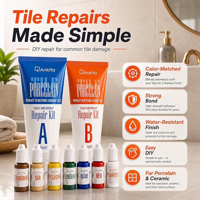 Tile Repair Kit (Color Match), Ceramic & Porcelain Epoxy Putty for Floor | For Chips, Cracks, Holes, Scratches on Porcelain & Ceramic Wall/Floor Tile, Super Bond Ceramic Tile Paste Filler