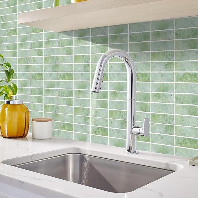 Green Peel and Stick Backsplach Tile, 12"x12" Back Splash Stick on Tiles for Kitchen, Bathroom, 10 Sheets