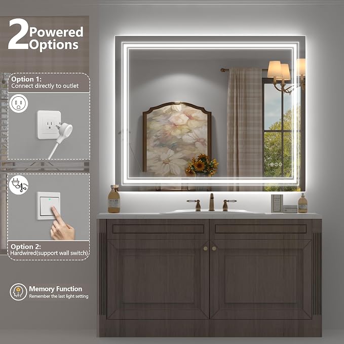60x40 Inch Lighted Bathroom Mirror for Wall | Illuminated Vanity Mirror with Lights, Backlit and Front lit, Dimmable, Anti-Fog, Shatter-Proof, ETL Listed