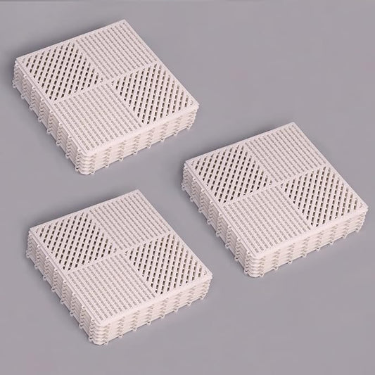 18 Pack Modular Interlocking Floor Tiles Anti-Slip with Drainage Holes for Pool Bathroom Shower Sauna Room SPA Pantry Balcony Patio Boat, 12"×12" White