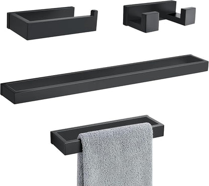 Lairuier Matte Black Bathroom Hardware Accessories, 4PCS Towel Bar Set | Including Towel Bar, Towel Holder, Toilet Paper Holder, Towel Hook, SUS304 Stainless Steel Bathroom Towel Holder Hardware Set
