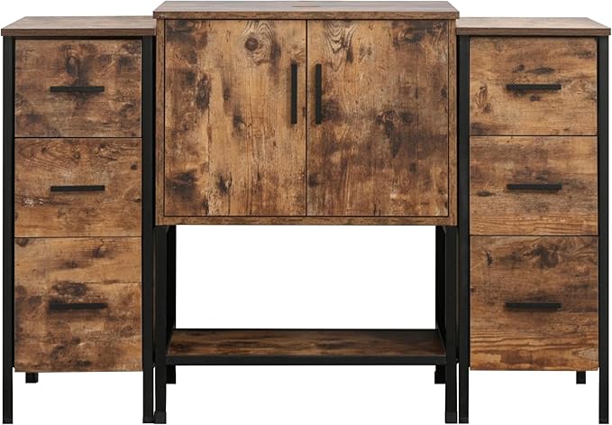 UEV 48" Rustic Brown Bathroom Vanity with Sink Combo,Industrial Iron Frame Bathroom Cabinet Sets with Double 3 Drawers Side Cabinet (only Sink Cabinet Sets)