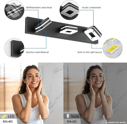Modern LED Bathroom Vanity Light Dimmable Matte Black 3-Light Fixture 18W 24" Wall Light Day Light 5500K 110V AC