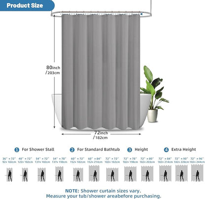 2-in-1 Waterproof Fabric Shower Curtain - No Separate Liner Needed, Hotel-Style Waffle Weave, Effortless Cleaning & Washable Bathroom Shower Curtain Set,72Wx80H,Grey