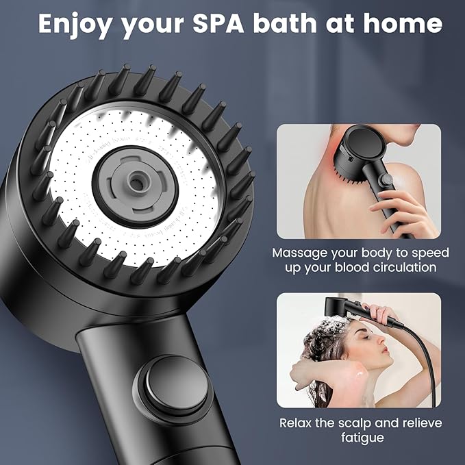 Filtered Shower Head with Handheld,High Pressure 5 Mode Shower with Filters | ON/OFF Switch Shower Filter Head for Hard Water, Remove Chlorine, Reduce Dry Itchy Skin,Holder & 60'' Hose Showerhead