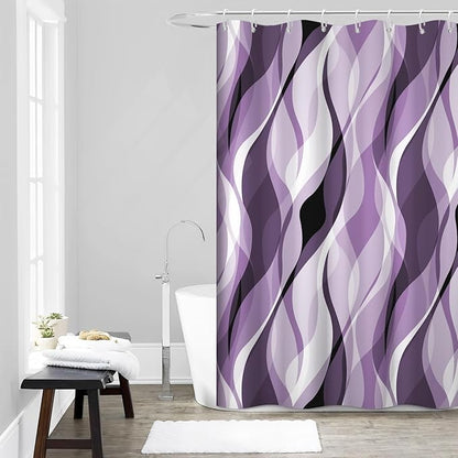 Purple Shower Curtain, Modern Abstract Purple and Grey Striped Shower Curtain for Bathroom Waterproof Lavender Shower Curtain Set with Hooks, 54x72 Inch