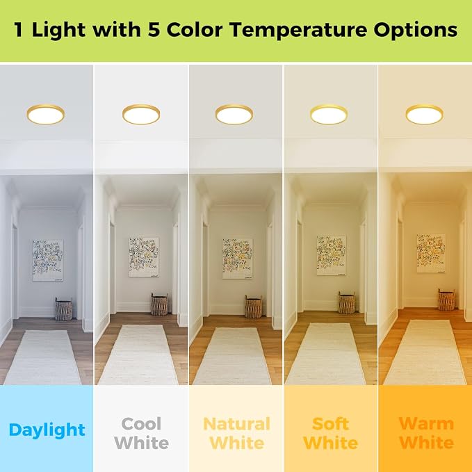 hepside LED Flush Mount Ceiling Light Fixture Golden, 7Inch 15W, Dimmable&3000K-6500K Adjustable Low Profile Ceiling Lights, 1500LM Round Lamp for Bathroom, Bedroom, Closet, Kitchen, Hallway