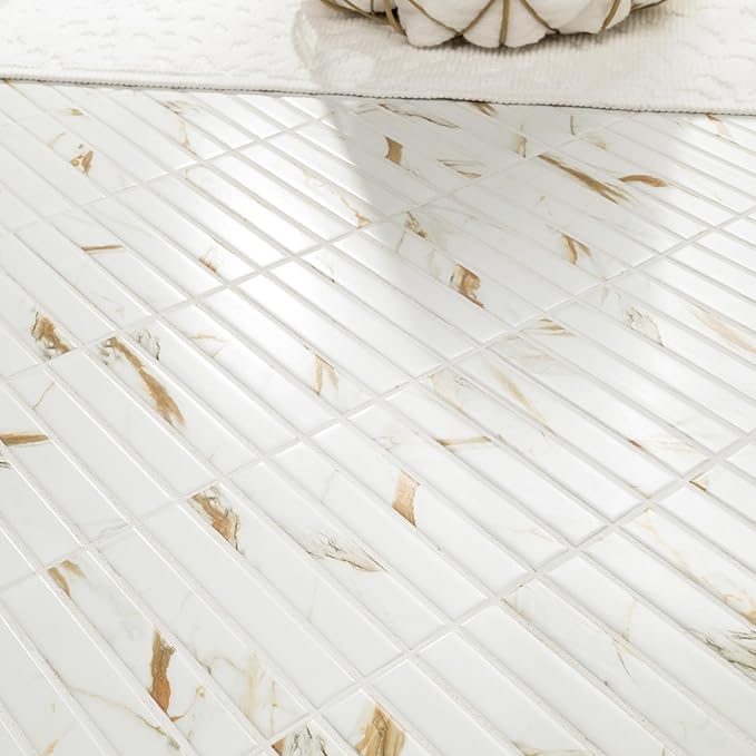MSI Calacatta Gold Stack Pattern 12 in. x 12 in. Matte Porcelain Mosaic Tile – Floor & Wall Use for Bathrooms, Backsplashes, Showers, and Accent Walls