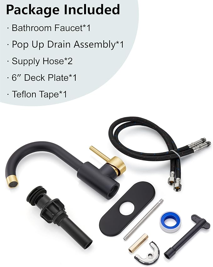 Midanya Single Hole Bathroom Faucet 1 Hole Bar Sink Faucet Suitable for Kitchen RV Vanity,304 Stainless Steel 360° Swivel Spout with Deck Plate and Pop-up Drain,Brushed Gold and Matte Black