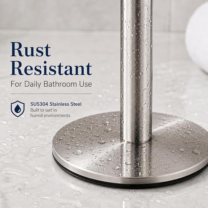 Brushed Nickel Hand Towel Holder Stand,13 Inch Tall Free-Standing Towel Rack, SUS304 Stainless Steel Towel Bar Rack Stand, Tower Bar for Bathroom Kitchen Vanity Countertop…