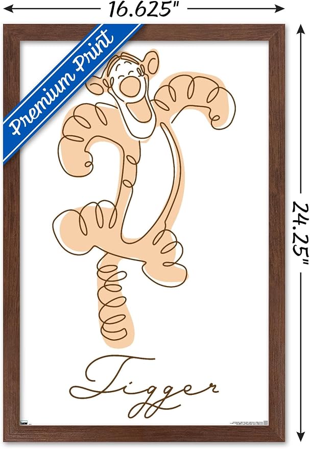 Trends International Disney Simple Moments Line Art - Tigger Wall Poster, 22.4L x 14.7W, Mahogany Framed Version