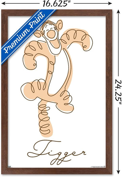 Trends International Disney Simple Moments Line Art - Tigger Wall Poster, 22.4L x 14.7W, Mahogany Framed Version