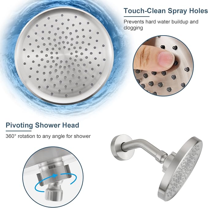 Tub Shower Faucet Set with Valve, Tub and Shower Faucet Set Complete Brushed Nickel, Single-Handle Tub and Shower Trim Kit with High-Pressure 6 Inch Rain Shower Head and Tub Spout