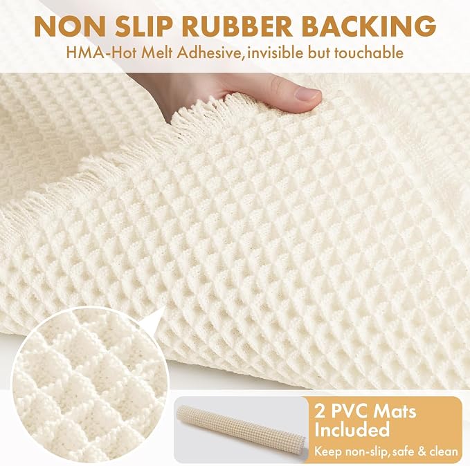 MIULEE Set of 2 Waffle Bathroom Rugs Cream White Bath Mat 17"x24"+18"x30" | Non Slip, Super Absorbent, Washable, Ultra Soft, Rubber Backed, Small Boho Bath Rugs for Bathroom Floor Tub Shower