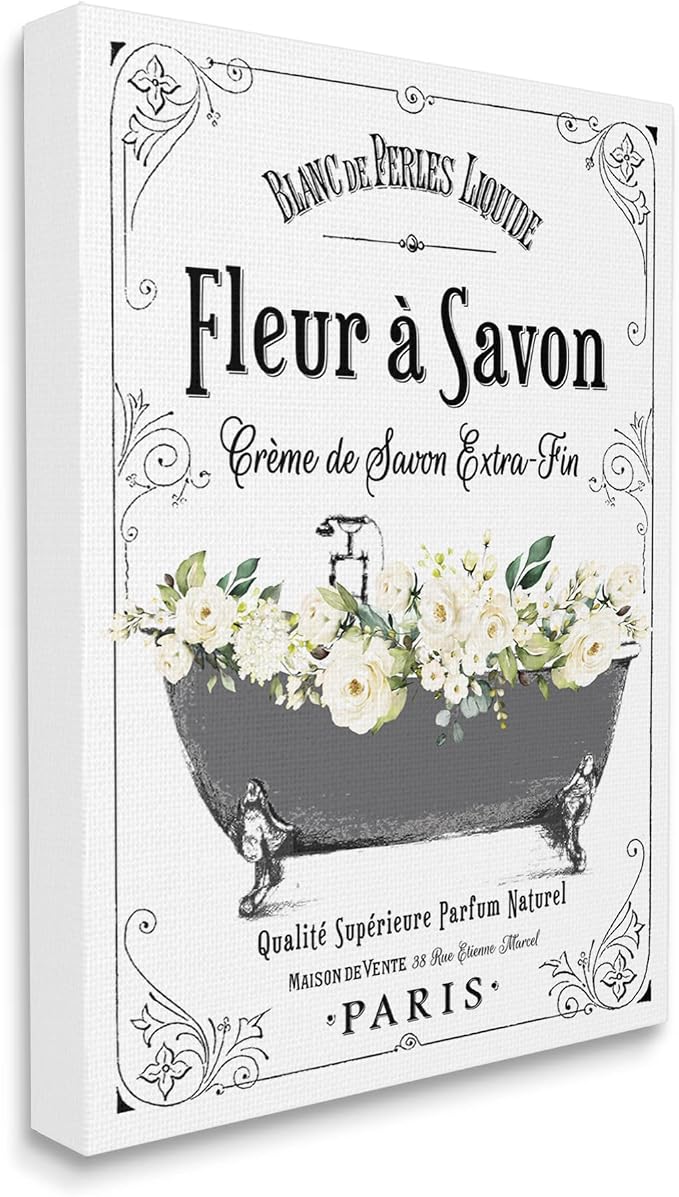 Stupell Industries 'Fleur a Savon Vintage Parisian Bathroom Floral Tub', Canvas Art, 24 x 30 Inches, Easy to Hang and Sturdy, Made in USA, by Lettered and Lined | Stupell Industries | 24 x 30 Inches, Easy to Hang and Sturdy, Made in USA, by Lettered an...