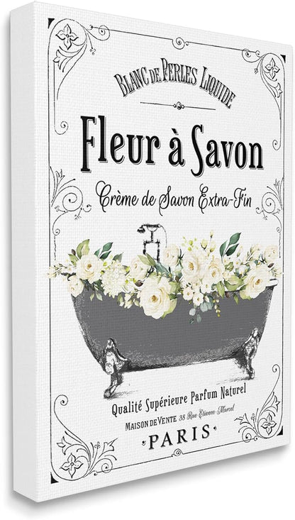 Stupell Industries 'Fleur a Savon Vintage Parisian Bathroom Floral Tub', Canvas Art, 36 x 48 Inches, Easy to Hang and Sturdy, Made in USA, by Lettered and Lined | Stupell Industries | 36 x 48 Inches, Easy to Hang and Sturdy, Made in USA, by Lettered an...