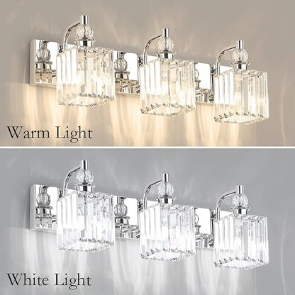 Ralbay Modern Crystal Vanity Light 3 Light 24''Bathroom Lights Fixtures Over Mirror Chrome Vanity Light for Bathroom Wall Lighting