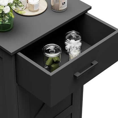 Homhedy Bathroom Storage Cabinet with Drawer & Adjustable Shelf | Freestanding Storage Cabinet for Bathroom, Entryway, Living Room & Kitchen, Black, 15.7"W