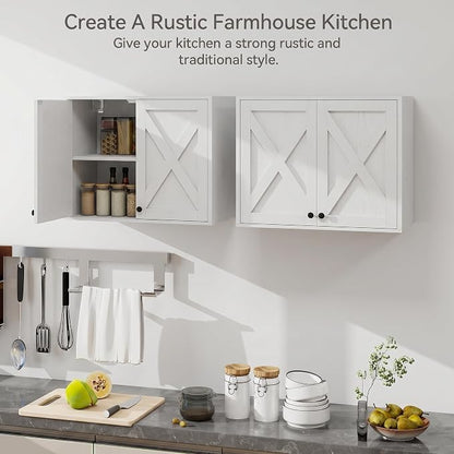 YOURLITE Laundry Cabinet, Medicine Cabinet, Bathroom Kitchen Storage Wall Mounted Farmhouse Organizer with Shelves Over Toilet, One Set of 2 Pieces X 24", White