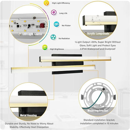 Bathroom Light Fixtures Over Mirror: 32 Inch Retractable LED Bathroom Vanity Light ETL Certified 5CCT 2700K-5700K Wall Light 34W Modern Vanity Light Bar Dimmable - Wall Light Fixtures, Golden 1 Pack