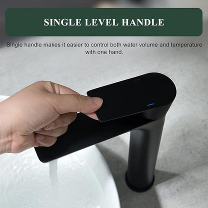 TONNY Single Handle Black Bathroom Sink Faucet | Tall Vanity Faucet with Deck Plate for 1 or 3 Holes, Stainless Steel, with Pop Up Drain for Vessel Sink Laundry Lavatory RV